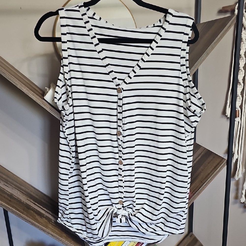 Striped Black and White Sleeveless Top